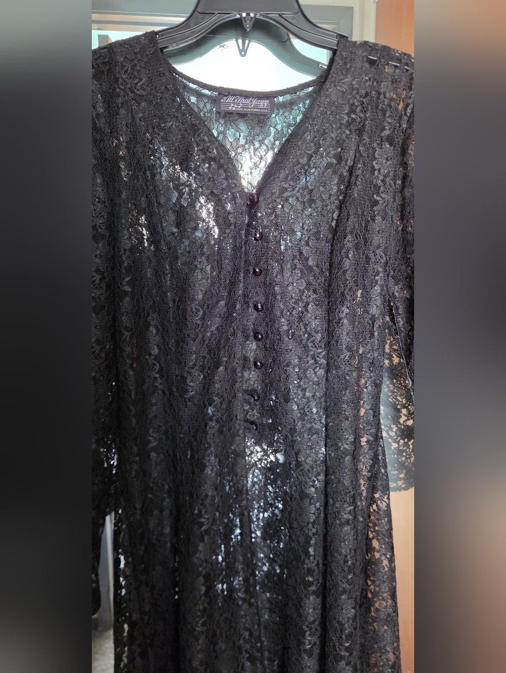 All That Jazz Vintage Sheer Black Lace Long Sleeve Maxi Dress SzM - Picture 2 of 12